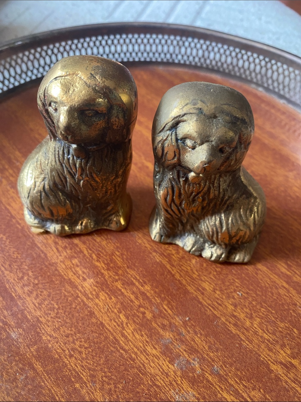 Vintage Pair Of Solid Brass Staffordshire Dog Figurine
